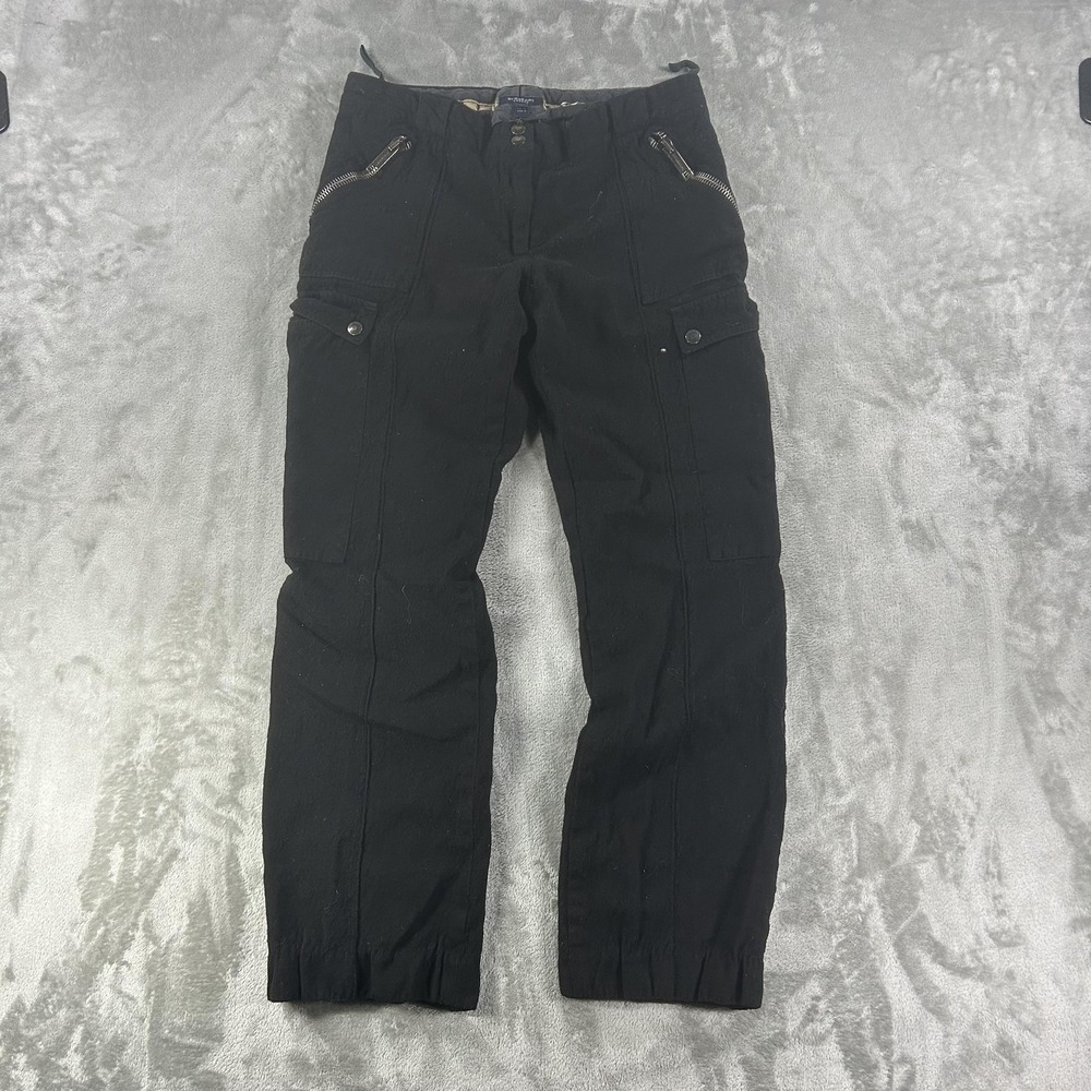 Burberry London Cargo Pants Womens 12 Black Wool Twill Zip Pocket Cuffed Italy